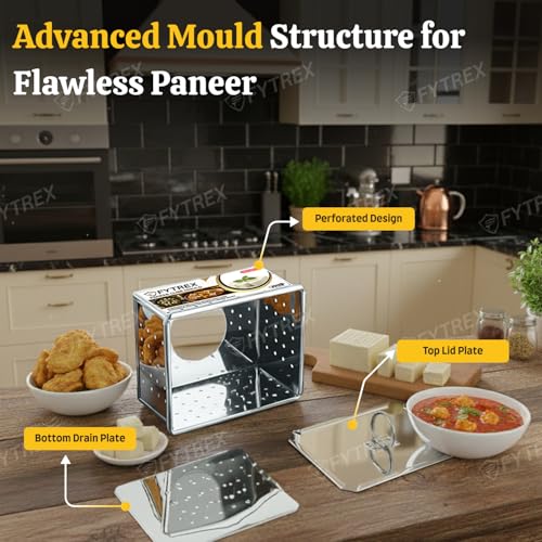 Image of Paneer Maker Steel 650 ML Large Size (12.5 x 10 x 6.5 cm) | Healthy Homemade Paneer & Tofu Press Mould | Premium Stainless Steel Paneer Maker with Lid | Rust-Free, Durable & Easy to Clean