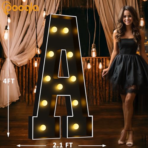 Image of Pooqla 4FT Marquee Light Up Letters, Black Large Letter A Party Decorations | LED Marquee Letters 4 Feet Tall, Black Giant Mosaic Letters Gift for Boys Men Birthday Anniversary Wedding Decoration