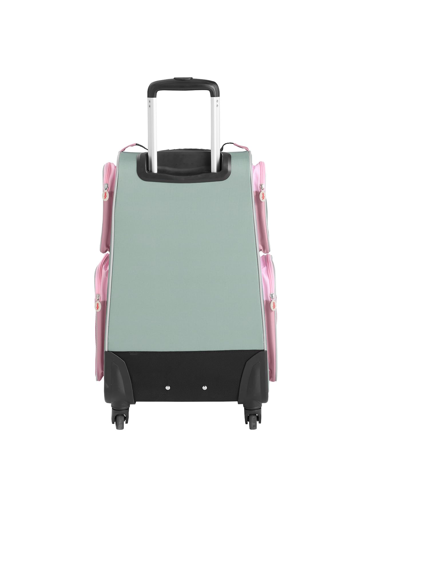 HABA Valise armoire enfant - Valise enfant en polyester recyclé + sac à linge sale, 3 tablettes amovibles, 4 poches extérieures et 4 roulettes - A partir de 5 ans - 1442797001, Sauge, Mittelgroß