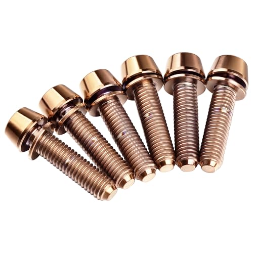 Image of Titanium Ti Allen Hex M5x16 18mm Tapered Head Bolt with Washer Screw for Bicycle Stem Parts Pack of 6 (Bronzed, M5x18mm)