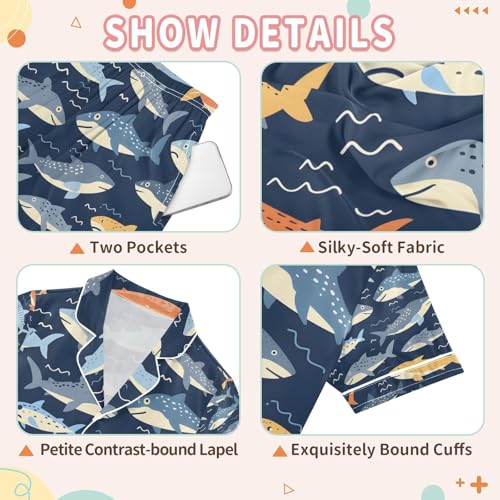 senya Fish Line Blue Satin Summer Pajama Sets Silk Short Sleeve Button Down Sleepwear3