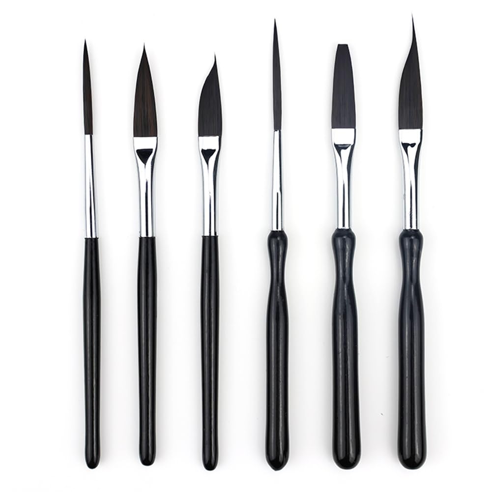 Onchdbfhuu 6pcs Mini Portable Art Burshes Nylon Short-Stemmed Wood Brush for Art Students Painting Supplies