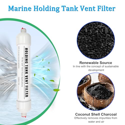 Image of Marine Holding Tank Vent Filter, 5 /8 inch Holding Tank Vent Filter, Compatible with Dometic ECO DVF Sealand SaniGuard, Fits Original Mounting Brackets, Highly Adsorbent Coconut Shell Carbon