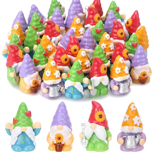 GGSTDDUP 48 Pcs Mini Spring Resin Gnomes Figurines Spring Miniature Gnomes Statues Cute Tiny Gnome Statue for Indoor Outdoor Landscape Garden Patio Yard Lawn (48 Pcs 4 Styles)