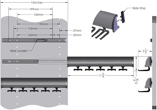 Miniatura 3 de TAG Hardware Designer Organizador de armario telescópico de extensión completa de 15 ganchos (pizarra)