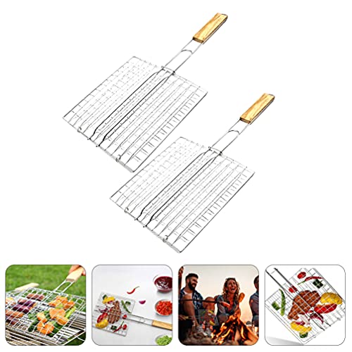 PRETYZOOM 2 Stücke Grill Edelstahl Fischbräter BBQ Grillkorb Grillrost Fischhalter Fisch Grillhalter Grillwender Fischgriller Gemüsehalter Backofenrost für Gemüse Steak Garnelen Brot