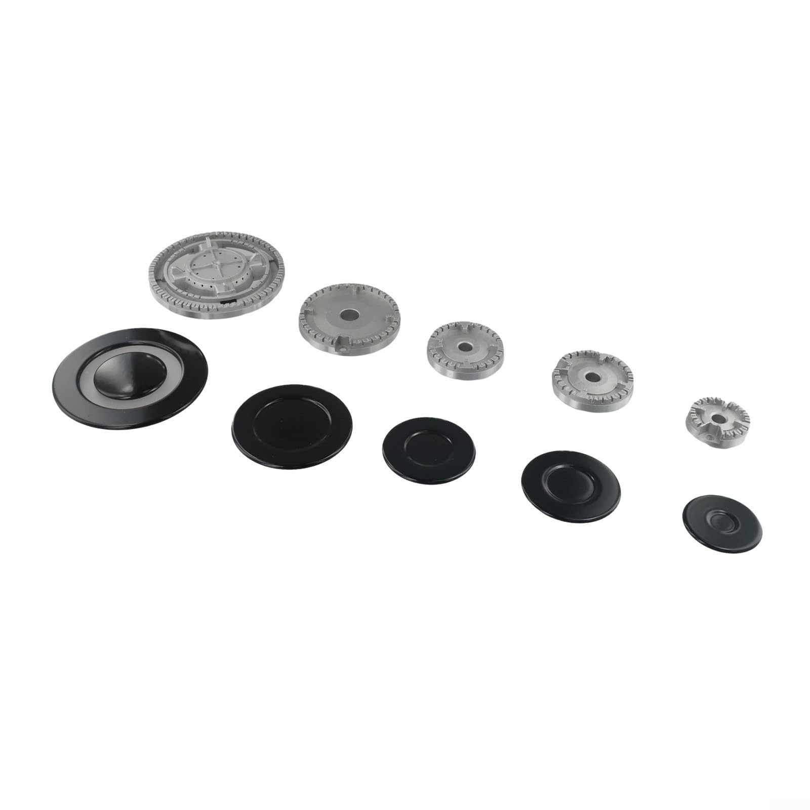 Kit de tapa de quemador de gas de metal para estufas SABAF, difusor de llama y juego de cabezal de aleación de zinc, piezas de repuesto de 6 piezas con distribución uniforme del calor, gris y negro