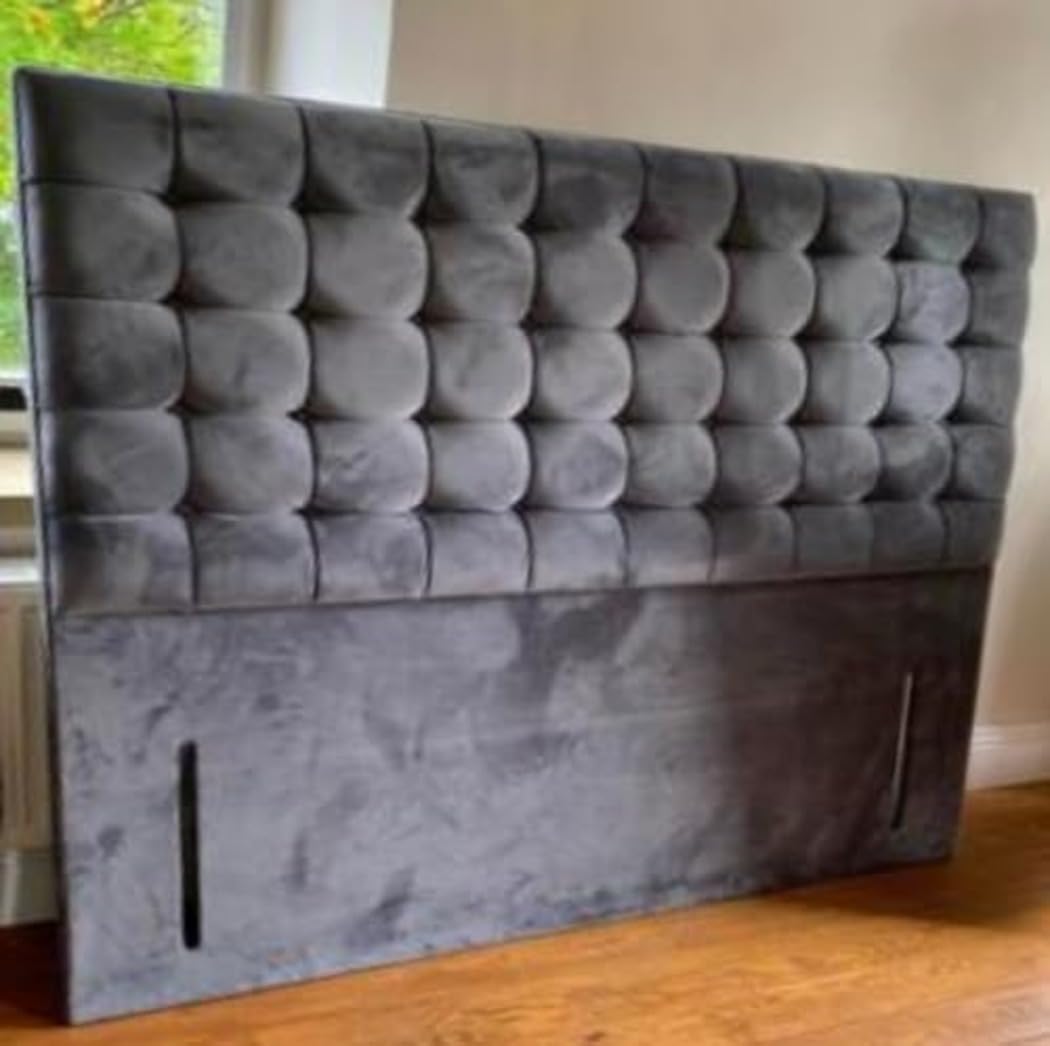 luxisleepltd Cubes FloorStanding Headboard for Divan Beds,Plush Velvet,Buttons,Cream,Grey,Steal,Teal,Single,Double,King (Grey, 3ft)