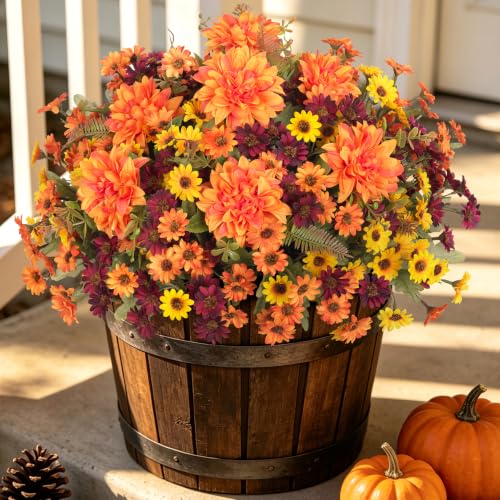 Image of Artificial Fall Flowers Fake Mums Plants for Outdoors Decoration