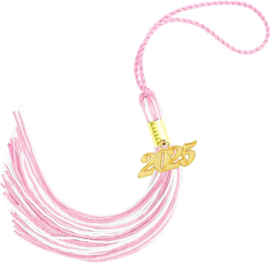 2025 Tassel Graduation, 2025 Graduation Tassel 2025 Tassels with 2025 Year Gold Charms 2025 Grad Cap Hat Tassels for Grad Decorations (Pink & White)