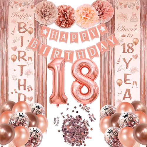 Palloncini 18 Anni, Decorazioni Oro Rosa e Banner, Addobbi per Festa Donna - Rosa Gold