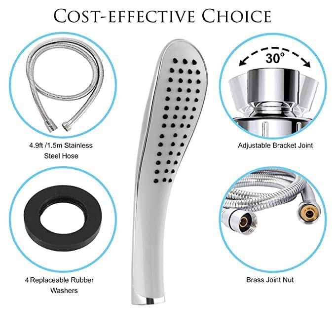 Image of 4Seasons Rain Spray Hand Shower with 1mtr SS Shower Tube and Wall Hook Faucet Set