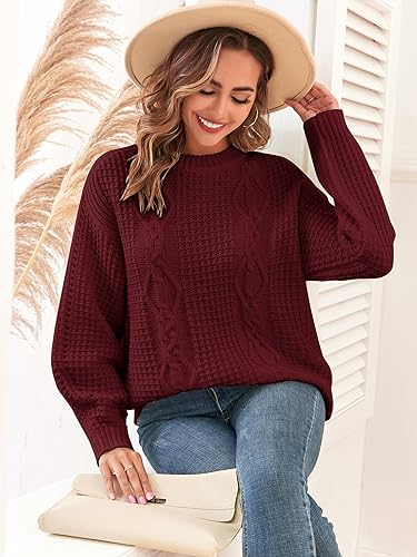 Image of ZAFUL Womens Sweater Cable Knit Oversized Sweaters Crewneck Long Sleeves Casual Knit Pullover Tops