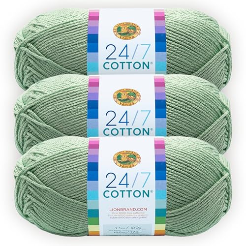Image of Lion Brand Yarn, 24 /7 Cotton Yarn, Mint, Green, 3 Pack | Light Worsted 100% Mercerized Cotton Yarn for Crochet, Knitting, Craft, 185 Yards of Natural Fiber for Tees, Bags, Dishcloths