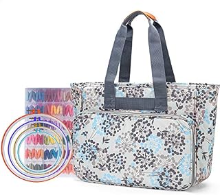 Yarwo Tote Bag for Embroidery Kits, Embroidery Starter Kits Organiser with Multiple Pockets, Embroidery Storage Bag for Embroidery Hoops, Embroidery Floss or Other Supplies, Dandelion (Bag Only)