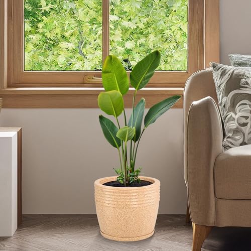 Image of Kuber Industries 12-Inch Roto Mould German Polymer Big Size Flower Pot with Bottom Tray | Indoor /Outdoor Tree Gamla Planter for Living Room, Resorts, Hotels, Terrace & Garden | Marble Sunshine - Sand