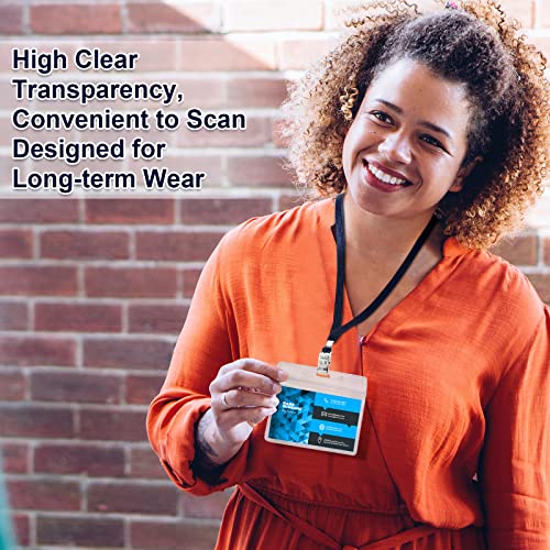 Image of Marspark 50 Sets Clear Name Tags with Lanyard, Lanyards for ID Badges Reusable Strap with ID Holder Plastic Name Badges for Adults Business School Church Conference (Dark Blue)