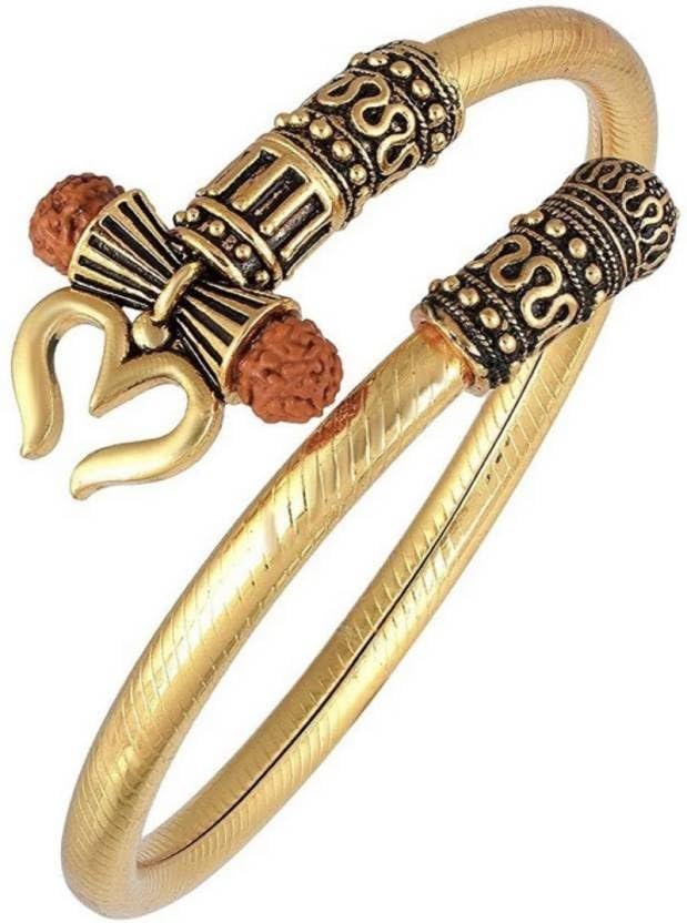 Rudraksha Shiv Trishul Damroo Adjustable Pure Brass Copper Golden Bahubali Om Mahakal Kada Open Kadas Mahadev Gold Bracelet Unisex Cuff Bracelets For Men/Boyfriend/Boys Stylish (B0BGZMKRJ3) Amazon Price History, Amazon Price Tracker