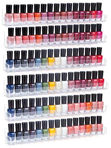 AMEITECH Lot de 6 étagères murales Transparentes en Acrylique pour Vernis à Ongles, 90 Bouteilles, Organiseur de Vernis à Ongles et Rangement avec Embouts...