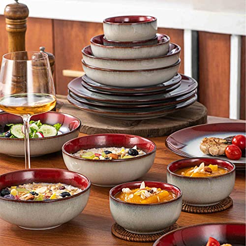 Henten Home Ceramic Small Bowl Set, Porcelain 8 Oz Soup Bowls Set Of 4, Vintage Snack Bowls, Rice Serving Bowls For Salad, Dessert, Christmas Day Gift, Reactive Glaze, Dishwasher Safe (Red) #TOP6