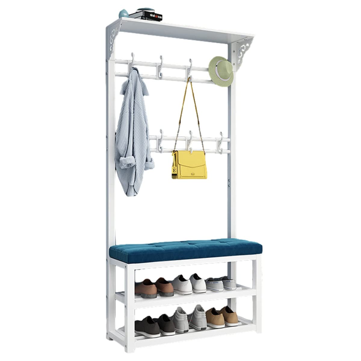 Ribbon nizer Rack Craft Room Coat Rack Free Standing Clothes Rack with Shoe Bench Hooks Large Storage Space