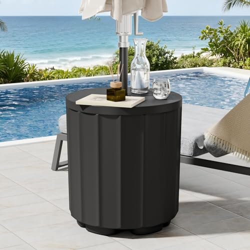 Diyfire Patio Umbrella Stand with 1.5 Inch Hole 2-in-1 Outdoor Umbrella Base Wind-Resistant Side Table Heavy Duty Patio Table with Umbrella for Pool Easy Assembly Black