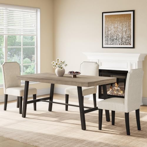 Image of GarveeHome Industrial Dining Table for 2-4, 55 inch Heavy Duty Rectangular Kitchen Table with 2 inchx2 inch Metal Legs, Small Space Dining Table for Kitchen, Dining Room (Grey, 55 inch Non-extendable)