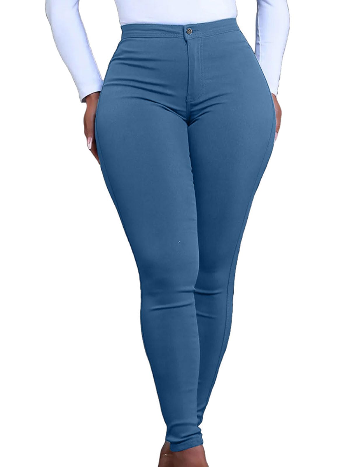 Womens Chino Pants Elastic High Waist Stretch Lightweight Slim Fit Casual Everyday Trousers