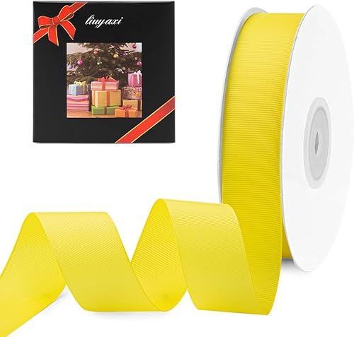 LIUYAXI Cinta de grogrén amarillo sólido de 1 pulgada x 50 yardas, perfecta para manualidades, decoración de bodas, accesorios para el cabello,