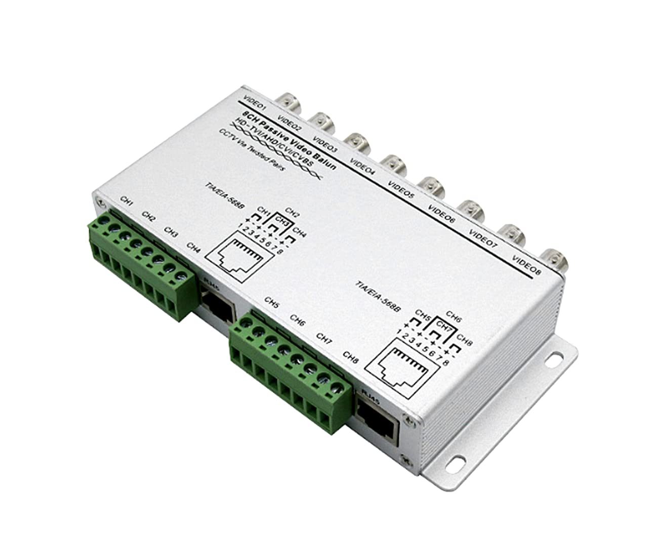 8-CH UTP 720P/1080P HD Passive Video Balun Transceiver, BNC to Cat5/5E/6 RJ45(T568B) UTP Cable Converter Video Transmitter for HD-CVI/TVI/AHD CCTV Surveillance Camera