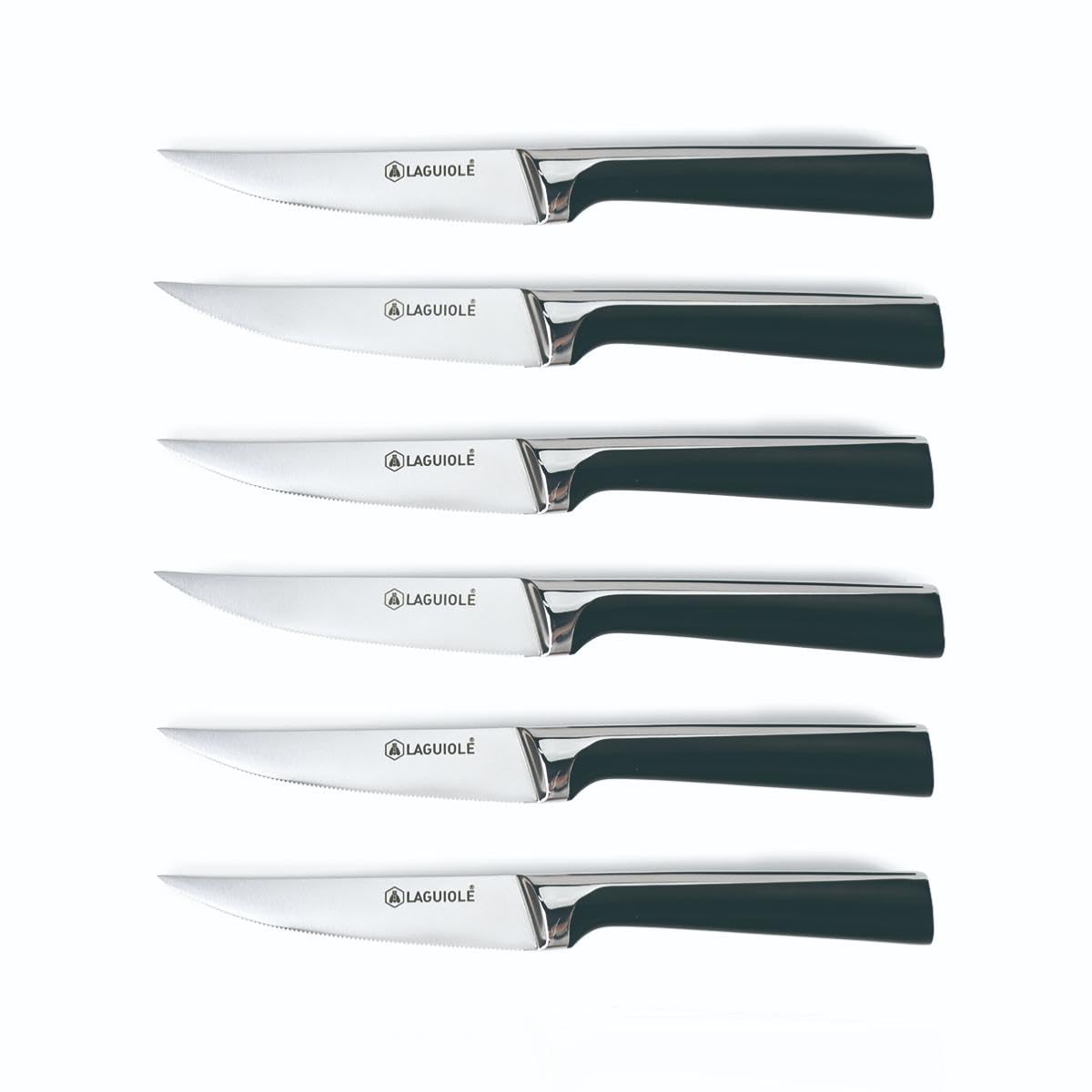 Scintibois Set de 6 Couteaux à Steak en Acier Noir | Acier 3CR13 et ABS, Tranchant exceptionnel, Lavage manuel, Dureté de 53±2 HRC