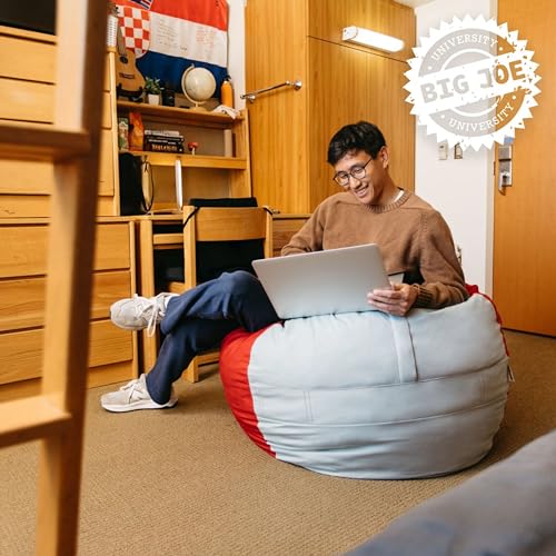 Image of Big Joe Fuf 4Ft Foam Bean Bag Chair with Removable Cover for Kids, Teens, Collegiate Scarlet /Gray Velveteen, Durable Woven Polyester, 4 Foot Large Reading and Gaming Seat | Premium Shredded Foam Filled, Velveteen, Adult-Sized Comfortable Seating, Supports Up to 300 lbs