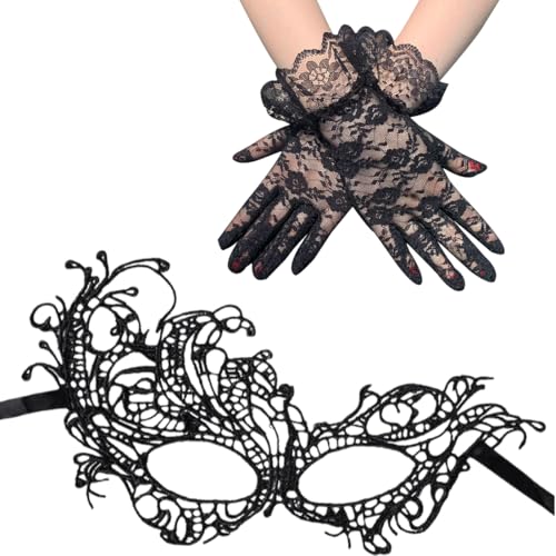 DLPRK Máscara de dança de renda de luxo para festa de disfarces cosplay steampunk acessórios mulher vintage máscara venetian máscara (preto)
