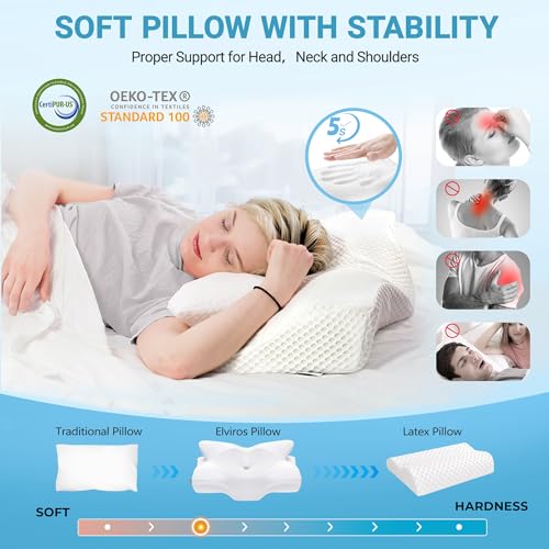 Elviros Almohada Cervical de Espuma Viscoelastica con Memoria, Almohada Ortopedica para Soporte de Cuello, Almohadas Ergonómico para Dormir de Lado y Boca Arriba 01 - imagen 4