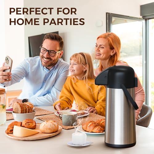 Image of Coffee Carafe for Keeping Hot - Gezoss 102OZ / 3L Airpot Coffee Dispenser with Pump - Large Coffee Carafe for Hot Drinks Tea Liquid - Insulated Stainless Steel Hot Water Beverage Urn for Parties