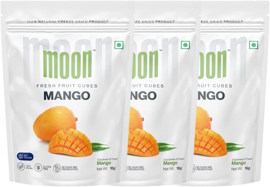 Moon Freeze Dried Mango Cubes | Healthy Mango Snack | 100% Natural, Vegan, No Preservatives, No Added Sugar | (32Gm) (Pack of 3)