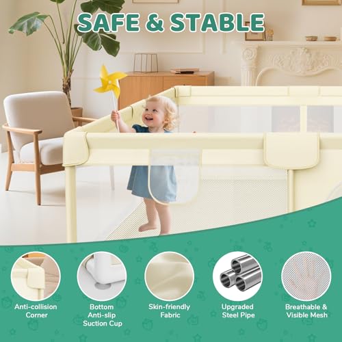 Image of Baby Playpen 64x64 Inch for Babies and Toddlers Indoor & Outdoor | Large Baby Play Yard, Safe & Sturdy, Easy-Assembly, Non-Slip, Easy to Clean, Lightweight, External Zipper Door, Beige