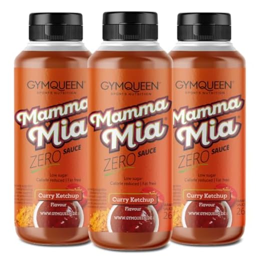 GymQueen Mamma Mia Zero Sauce 3x265ml, kalorienarm, ohne Fett & ohne Zucker, zum Verfeinern von Gerichten oder als Salat-Dressing, vegetarisch und laktosefrei, Curry Ketchup