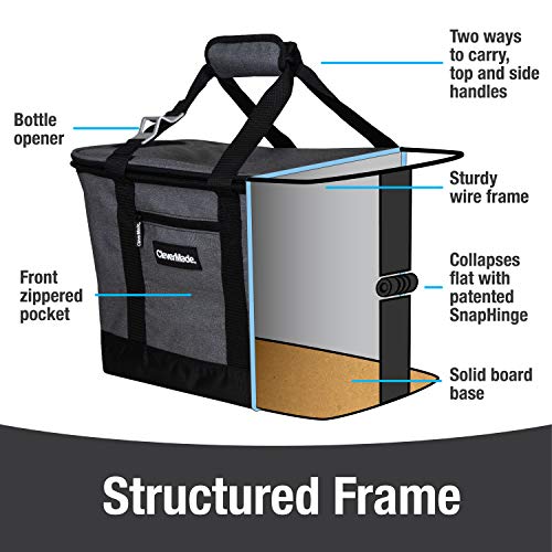 CleverMade Collapsible Cooler Bag: Insulated Leakproof 50 Can Soft Sided Portable Cooler Bag for Lunch, Grocery Shopping, Camping and Road Trips, Olive/Navy