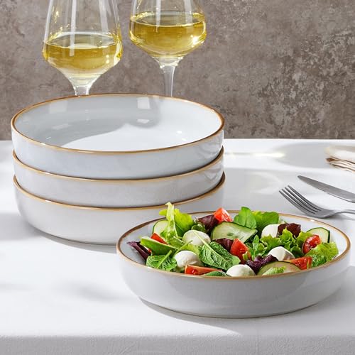 La mejor comparación de Cuencos de pasta que Puedes Comprar On-line. 46 E-far Juego de cuencos de pasta de 4, cuencos grandes para ensalada de 35oz para servir, platos anchos y poco profundos de cerámica para cocina, doble esmaltado reactivo, aptos...