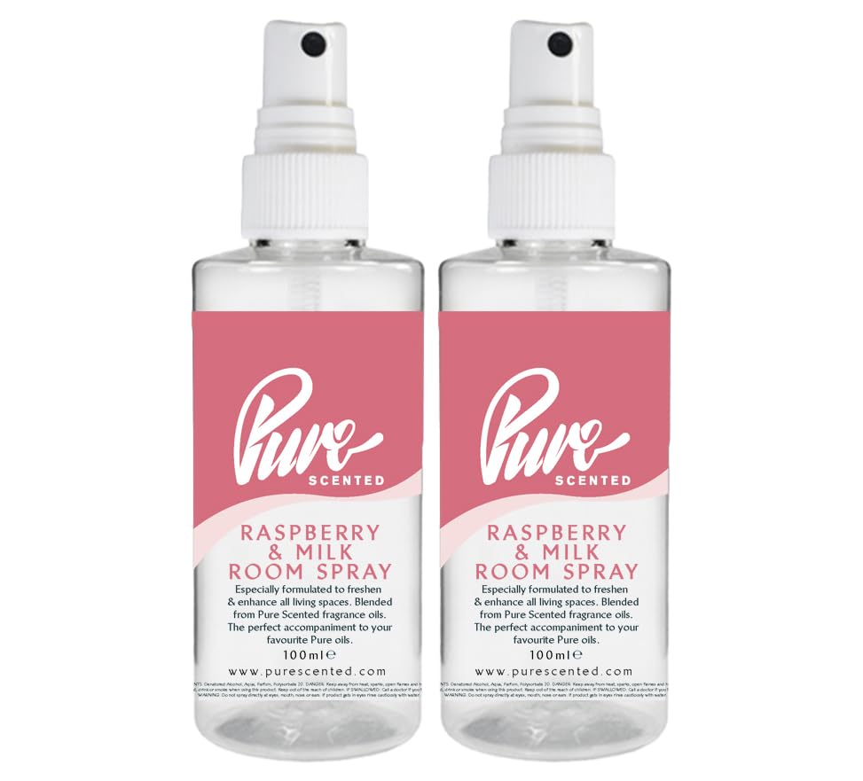 "Pure Scented 200ml Room & Fabric Sprays 2 x 100ml Suitable For Home, Car, Caravan, Work, Gym Bags, Odour Eliminators (2 x 100ml, Squashies Raspberry & Milk)" — image 1