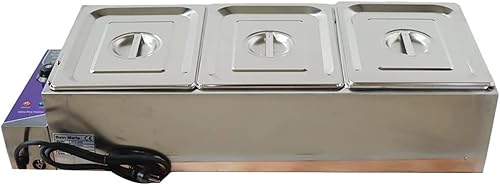 Miniatura 1 de INTBUYING Calentador de sopa de alimentos comercial de 110 V, 1500 W, 3 sartenes, mesa de vapor de 5.9in6 pulgadas de profundidad, calentador de