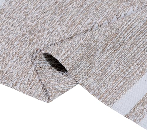 Image of Hand Woven 100% Natural Cotton Designer Rug|Kitchen Runner|Bedside Runner|Kitchen Mat|Carpet|Multiple uses for Balcony,Living Room,Bedroom,Size-22x60 Inches, (Beige)