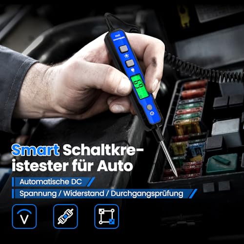Image of OBDResource Car Voltage Smart Circuit Tester, Power Circuit Probe 0.8-100V DC Voltage Tester Automotive Continuity Test Electrical Tester Car Fuse Tester with Flashlight for Car Battery | 0.8-100V DC Voltage Tester with Buzzer & Flashlight for Car Fuse, Polarity, Resistance and Continuity Test, Wire Diagnostics