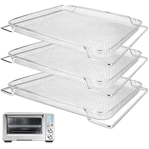 Air Fryer Basket for Breville Smart Oven Air Fryer Pro, 3pcs Stainless Steel Mesh Baskets Air Fryer Accessories, Mesh Tray for Oven, Microwave Ovenro (for Breville:16.5″D x 11.8″W x 0.5″H)