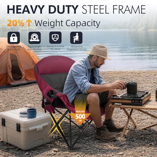 Image of Oversized Camping Chair for Adults 2 Pack - Heavy Duty Outdoor Padded Chair