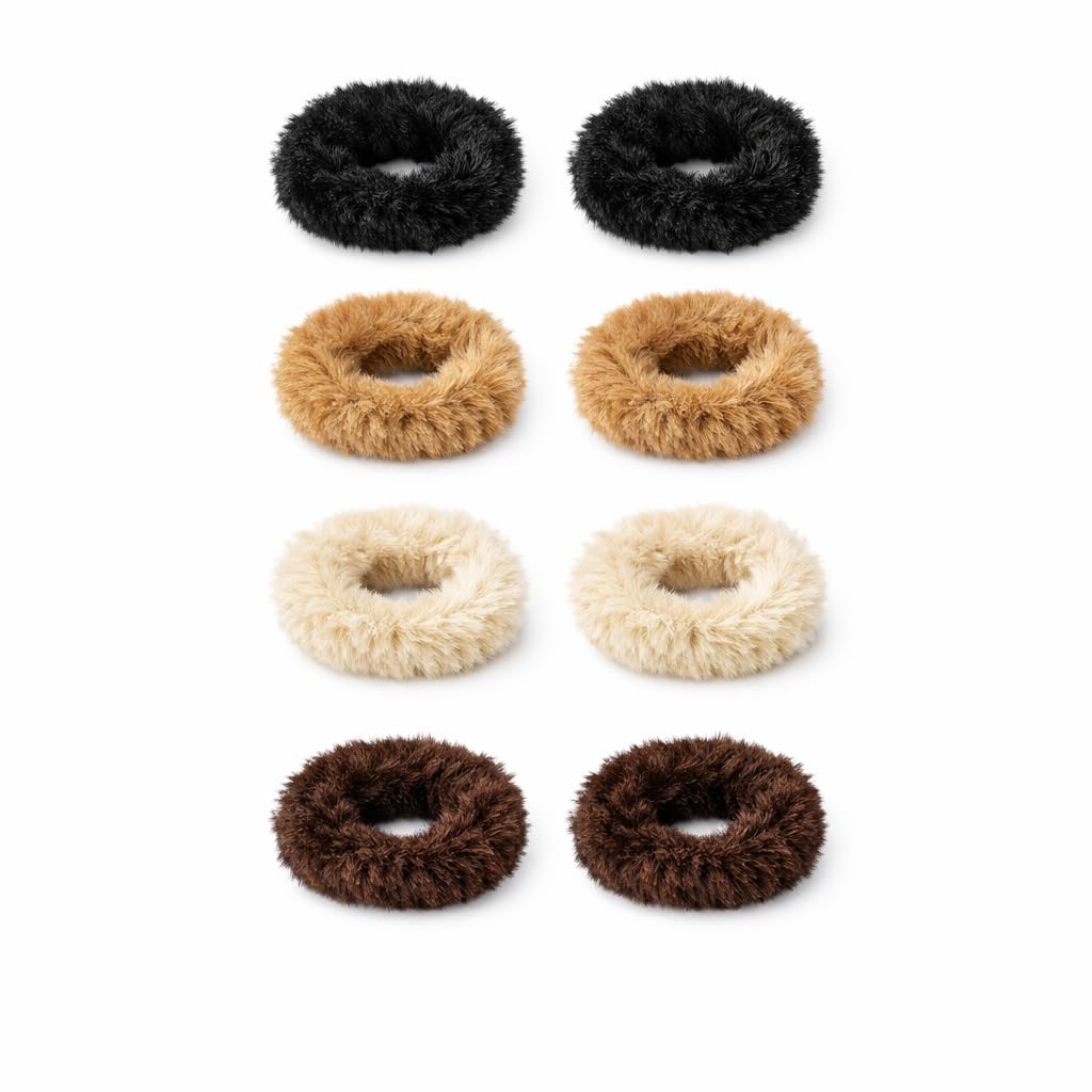 Fuzzy Hair Scrunchies Set for Women – Soft Fluffy Elastic Hair Ties, Ponytail Holders, Winter Hair Bands for Girls (Warm Plush Hair Accessories)-image-29