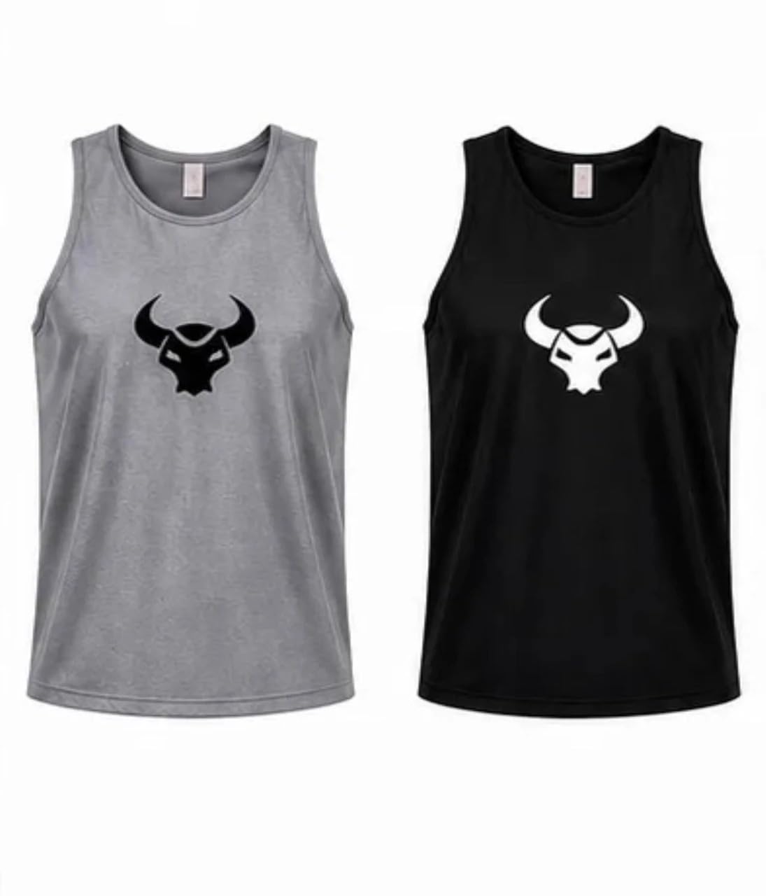 Men's Gym Vest 2-Pack, Sleeveless Tank Top for Workout, Breathable Fitness Wear, Grey and Black, Bull Graphic M-image-40