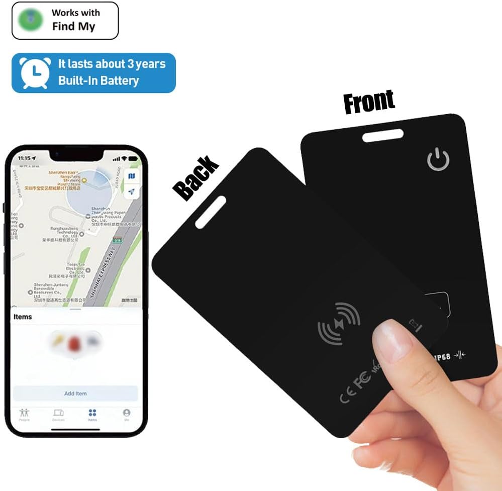 Wallet Tracker Card, GPS Trackers Find My Wallet Card (iOS Only), Thin Tracking Card for Wallet, Car, Key, Luggage, Supports Wireless Charging