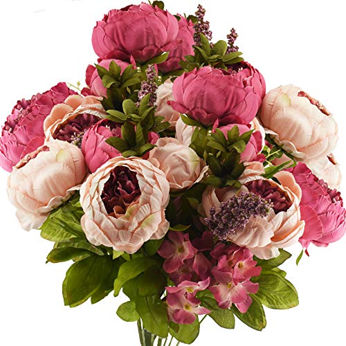 FiveSeasonStuff Vintage Artificial Peonies Silk Peony Flowers and Hydrangeas for